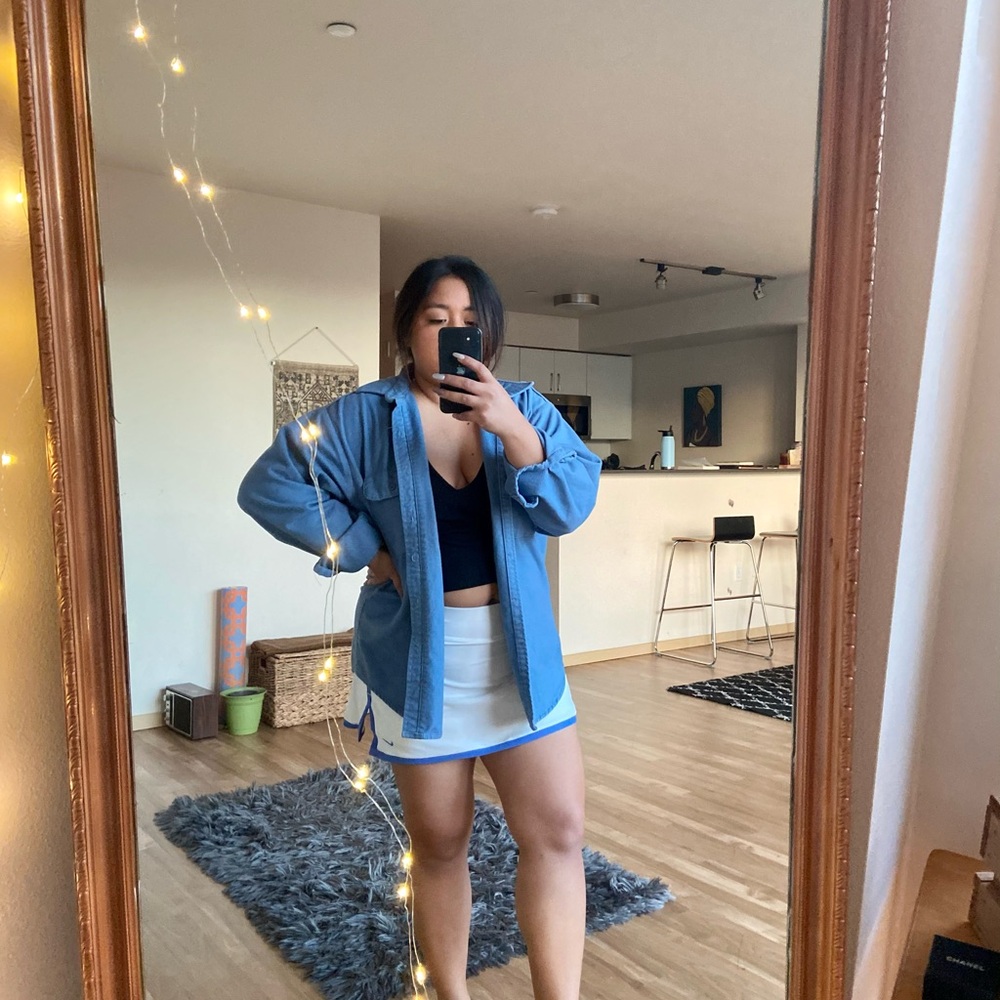 Casual Blue Oversized Cropped Jacket